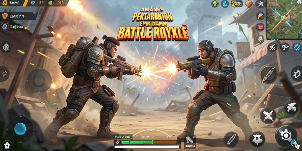 Tangkapan layar menampilkan aksi seru dalam gameplay Battle Royale.