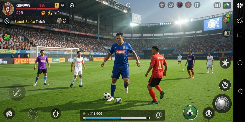 Tangkapan layar GIM999 yang menunjukkan aksi seru pertandingan sepak bola.