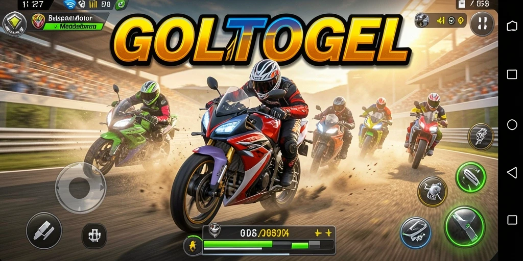Screenshot gameplay GOLTOGEL menampilkan aksi balapan motor yang seru.