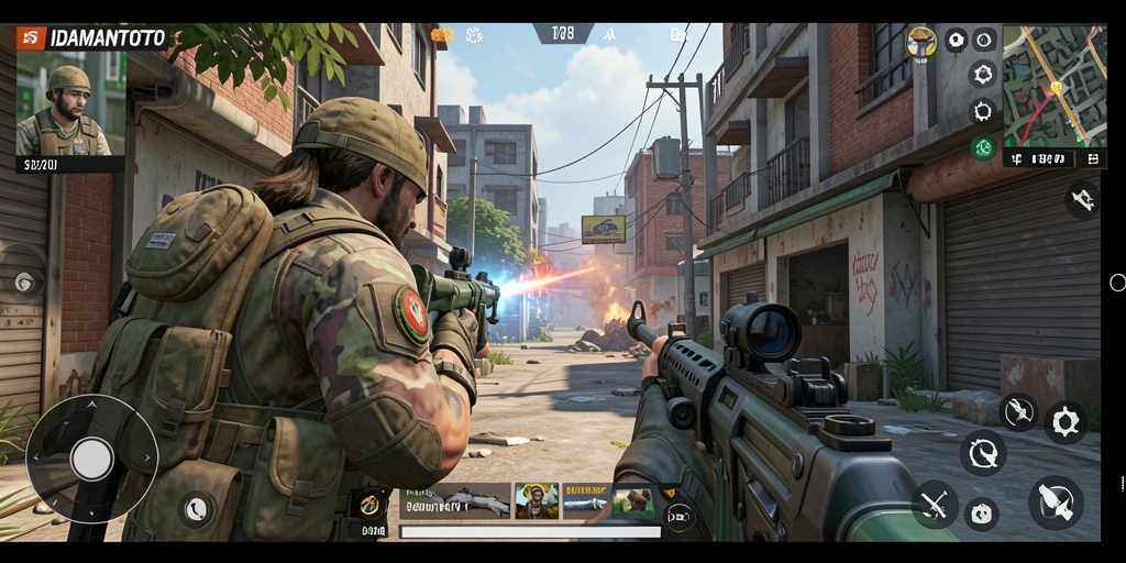Tampilan gameplay mendebarkan dari IDAMANTOTO dengan aksi tembak-menembak intens.