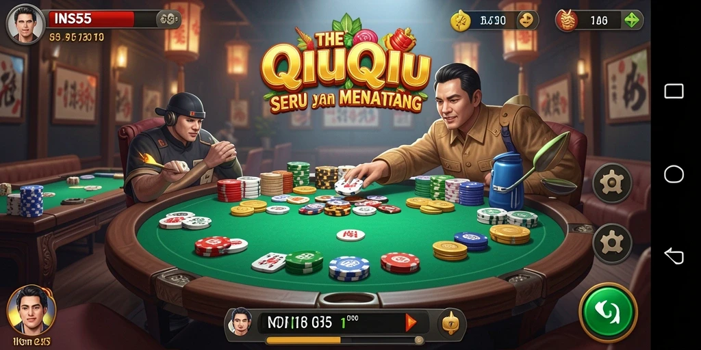 Screenshot permainan INS55 dengan tampilan kartu QiuQiu yang menarik.
