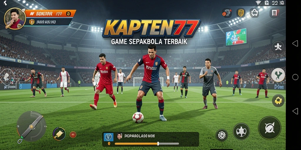 Tangkapan layar menampilkan aksi intens dalam permainan sepakbola KAPTEN77.
