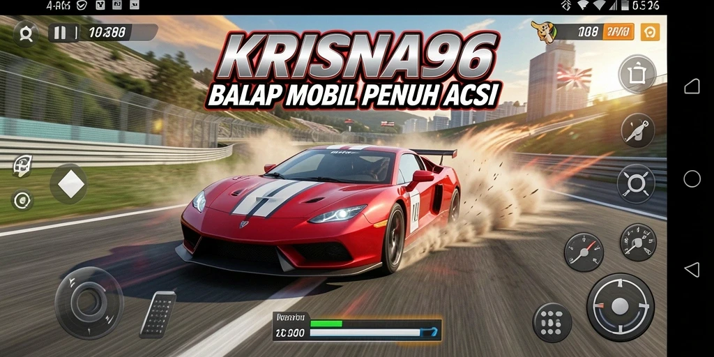 Screenshot KRISNA96 menampilkan aksi balap mobil yang mendebarkan.