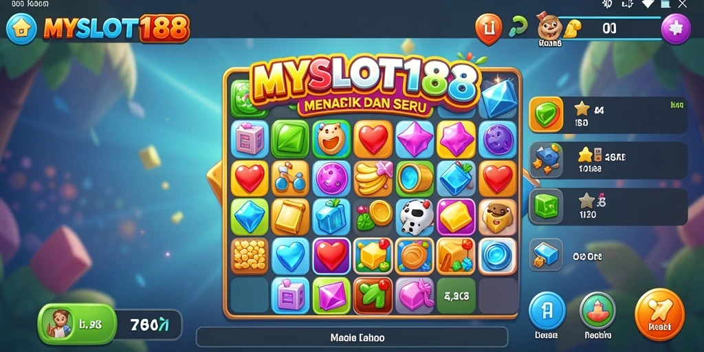 Tampilan gameplay seru MYSLOT188 dengan kombinasi warna-warna cerah.