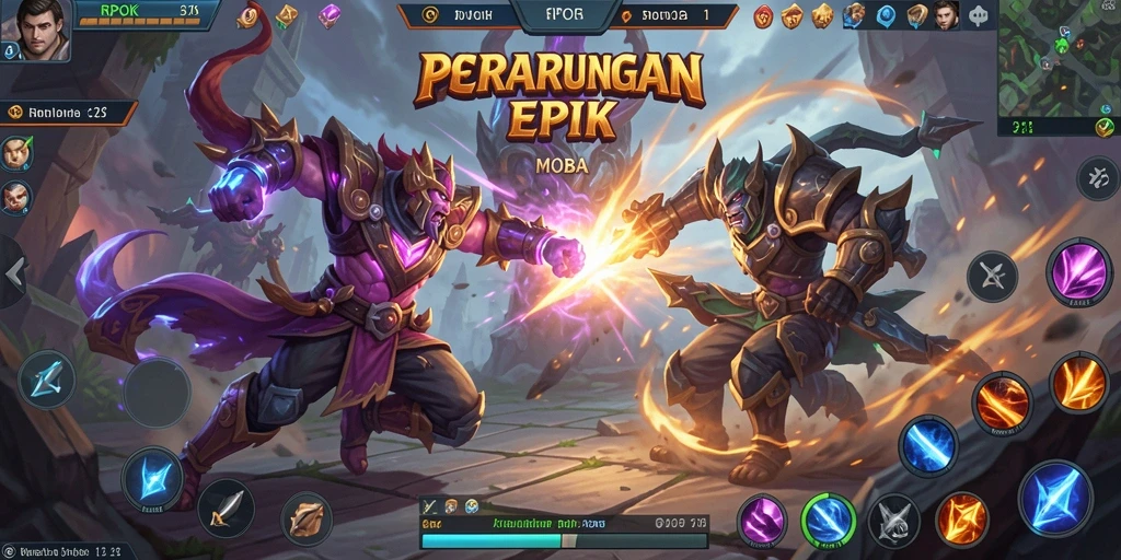Tampilan aksi intens dari permainan MOBA RPOK.