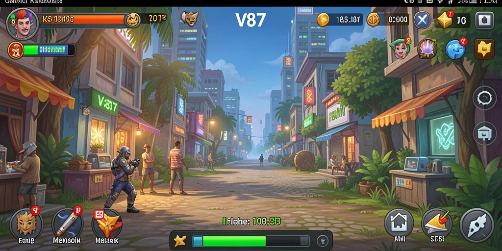 Tampilan gameplay V87 yang menarik dan penuh warna.